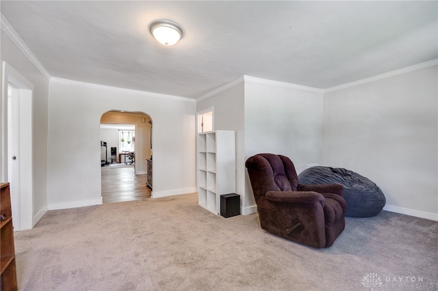541 E Main St, Xenia, OH 45385 - sitting room with arched walkways, carpet floors, and crown molding