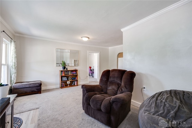 541 E Main St, Xenia, OH 45385 - living room with carpet flooring, ornamental molding, and arched walkways