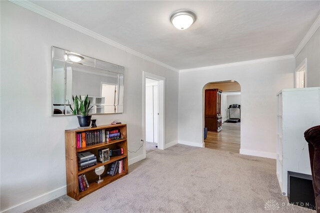 541 E Main St, Xenia, OH 45385 - hallway with arched walkways, carpet, and crown molding
