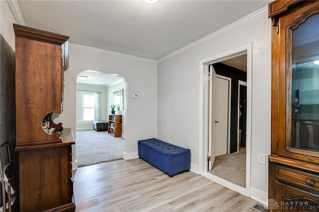 541 E Main St, Xenia, OH 45385 - corridor with arched walkways, light wood-style floors, and crown molding