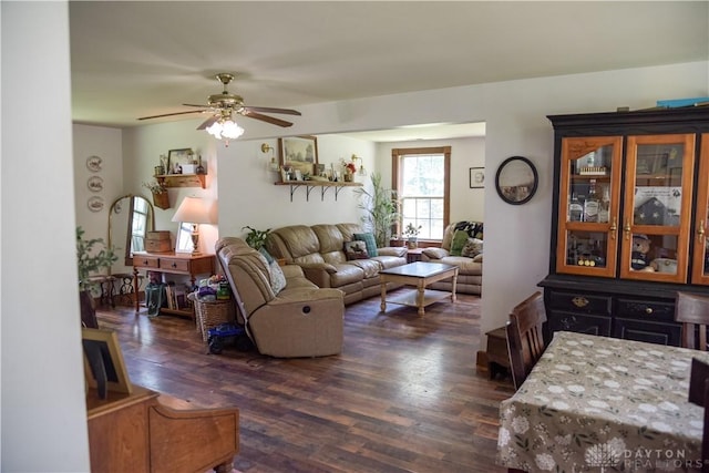 4741 Wolverton Rd, Eaton, OH 45320 - living area with a ceiling fan and dark wood-style flooring