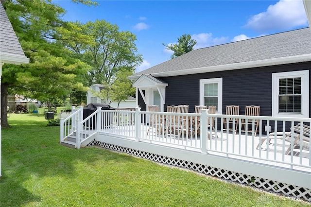 69 Bridge St, Cedarville Twp, OH 45314 - back of property with a lawn, a wooden deck, and a shingled roof