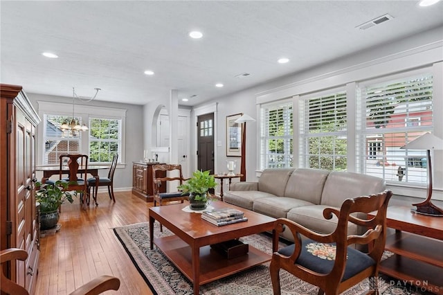 69 Bridge St, Cedarville Twp, OH 45314 - living area with a chandelier, light wood-style floors, and recessed lighting