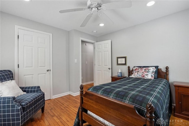 69 Bridge St, Cedarville Twp, OH 45314 - bedroom with wood-type flooring, recessed lighting, and a ceiling fan