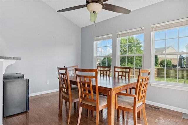 1681 S Branch Rd, Clearcreek Twp, OH 45458 - dining space with plenty of natural light, wood finished floors, a ceiling fan, and vaulted ceiling
