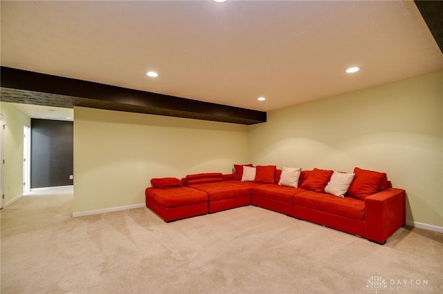 2933 E Ambrosia Ln, Xenia, OH 45385 - carpeted living room with recessed lighting and beam ceiling