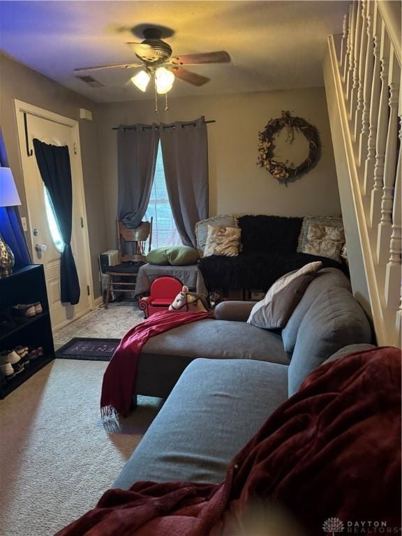 428 E Center St, Germantown, OH 45327 - living room with ceiling fan and carpet floors