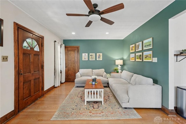439 Monteray Ave, Oakwood, OH 45419 - living area with a ceiling fan, wood finished floors, and recessed lighting