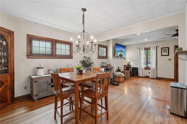439 Monteray Ave, Oakwood, OH 45419 - dining area featuring light wood-type flooring, a chandelier, ceiling fan, and recessed lighting