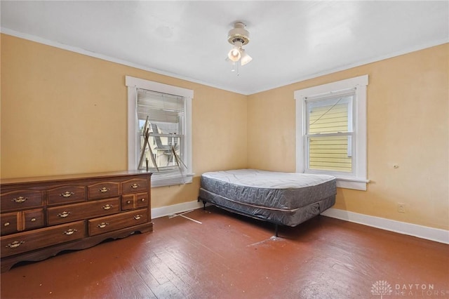 19 S Alder St Unit 21, Dayton, OH 45417 - bedroom featuring ornamental molding, dark wood-type flooring, and ceiling fan