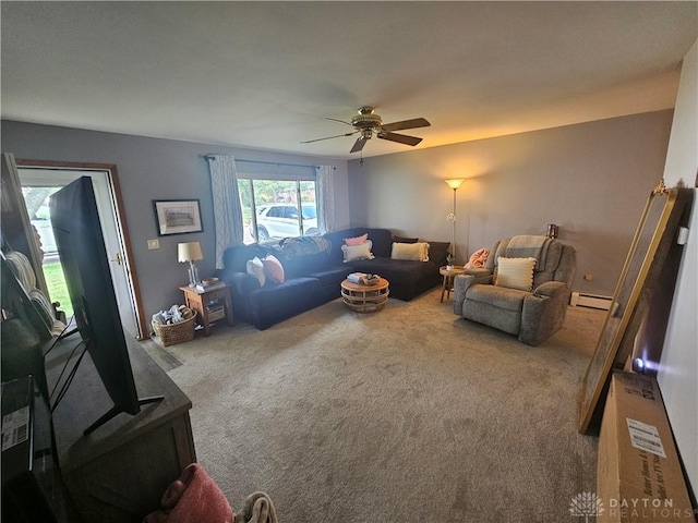 103 N Taylor St Unit 101, Farmersville, OH 45325 - living area with a baseboard heating unit, carpet flooring, and a ceiling fan