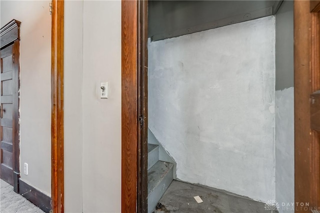 307 E Cherry St, New Paris, OH 45347 - stairs with unfinished concrete floors