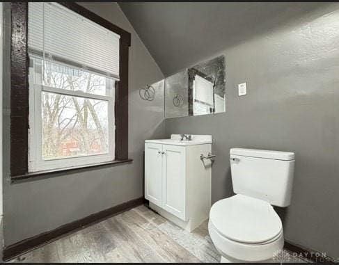 1239 Sliker Ave, Cincinnati, OH 45205 - bathroom with vanity, lofted ceiling, and wood finished floors