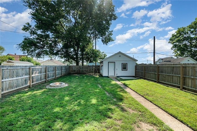 2215 Pearl St, Middletown, OH 45044 - fenced backyard featuring an outdoor fire pit and an outdoor structure