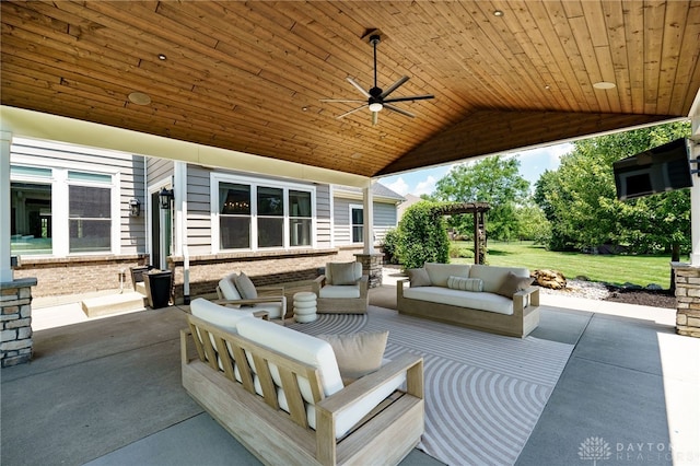 7949 Bending Willow Ct, Clearcreek Twp, OH 45068 - view of patio / terrace with an outdoor hangout area and a ceiling fan