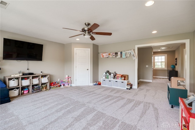 7949 Bending Willow Ct, Clearcreek Twp, OH 45068 - game room with recessed lighting, carpet, and a ceiling fan