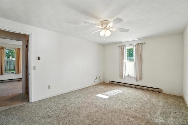 634 S Main, West Milton, OH 45383 - unfurnished room featuring a baseboard radiator, carpet flooring, and ceiling fan