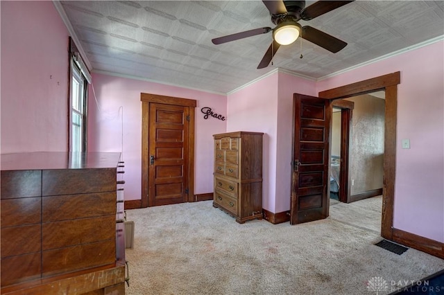 513 S High St, Arcanum, OH 45304 - bedroom featuring carpet, ceiling fan, and crown molding