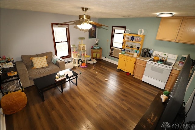 230 S 5th St, Miamisburg, OH 45342 - living room with ceiling fan, dark wood-style flooring, and cooling unit