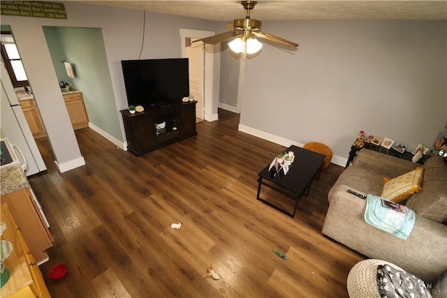 230 S 5th St, Miamisburg, OH 45342 - living room with ceiling fan and dark wood-type flooring
