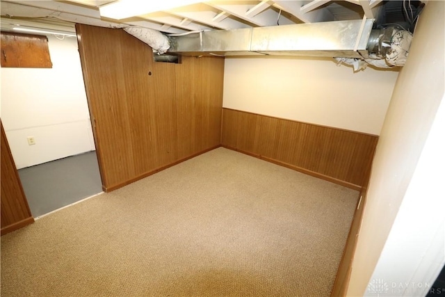 230 S 5th St, Miamisburg, OH 45342 - finished below grade area with wooden walls, light carpet, and a wainscoted wall