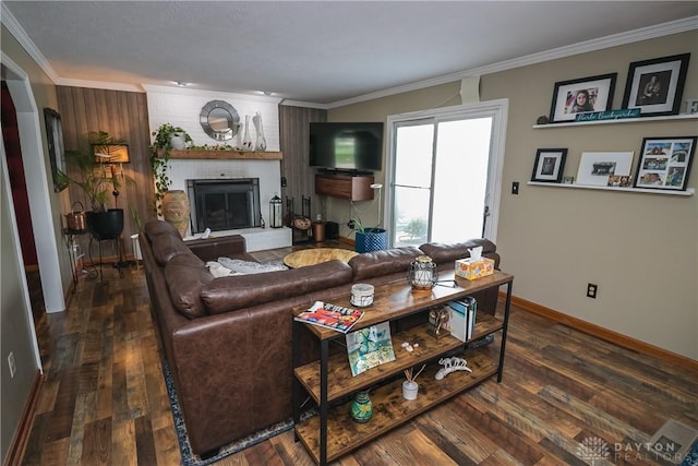 6377 Holloway Dr, Liberty Twp, OH 45044 - living area featuring crown molding, wood finished floors, and a fireplace