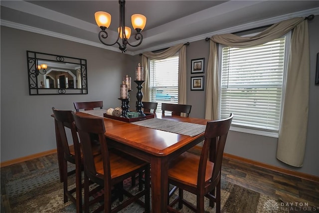 6377 Holloway Dr, Liberty Twp, OH 45044 - dining space with wood finished floors, a chandelier, a tray ceiling, and crown molding