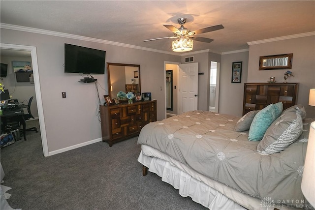 6377 Holloway Dr, Liberty Twp, OH 45044 - bedroom with ornamental molding, carpet, and a ceiling fan