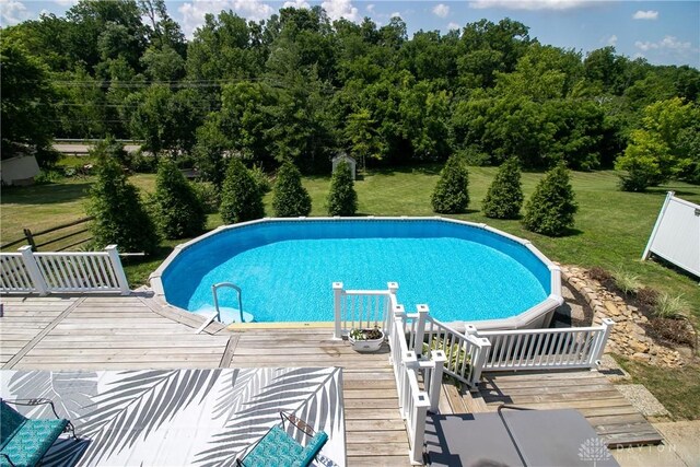 6377 Holloway Dr, Liberty Twp, OH 45044 - swimming pool with a wooden deck and a yard