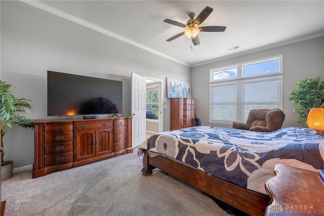 4374 Fairway Ln, Lebanon, OH 45036 - carpeted bedroom with multiple windows, ornamental molding, and ceiling fan