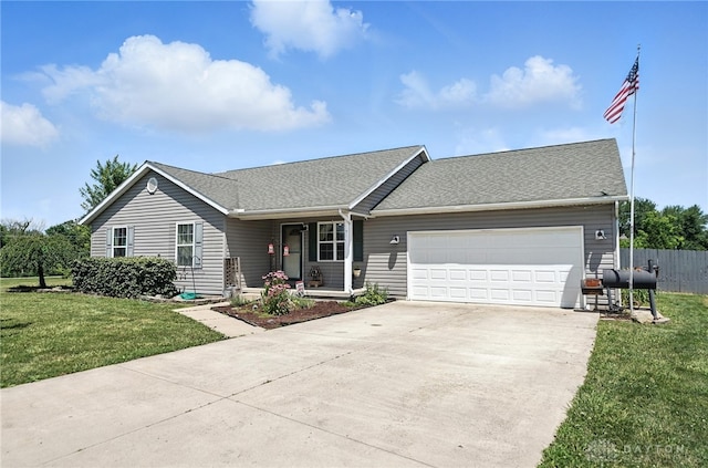 204 Ivy Creek Cv, Jamestown Vlg, OH 45335 - single story home featuring concrete driveway, an attached garage, a porch, and a shingled roof