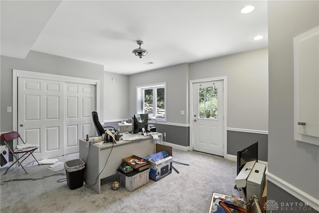 6885 Willow Creek Run, Liberty Twp, OH 45044 - office area featuring light carpet and recessed lighting
