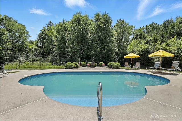 6885 Willow Creek Run, Liberty Twp, OH 45044 - swimming pool featuring a patio and view of wooded area