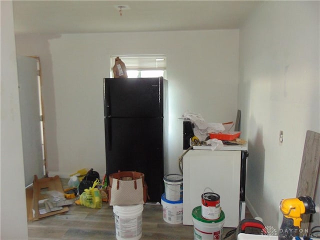 2628 Saint Charles Ave, Dayton, OH 45410 - kitchen with freestanding refrigerator and wood finished floors