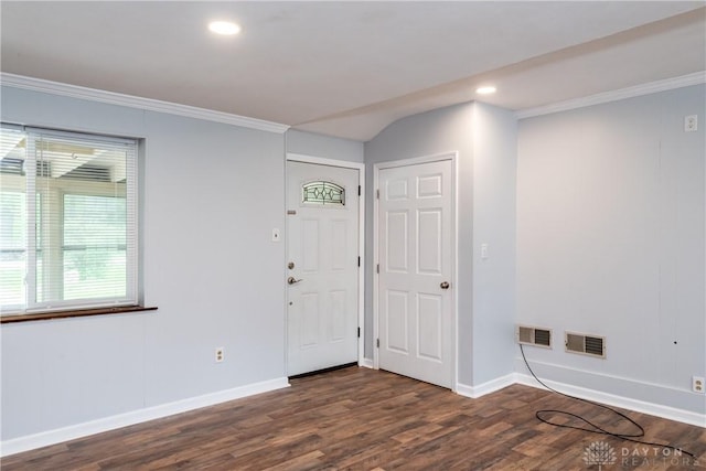2841 Prospect Dr, Fairborn, OH 45324 - entryway featuring dark wood-style flooring, recessed lighting, and crown molding