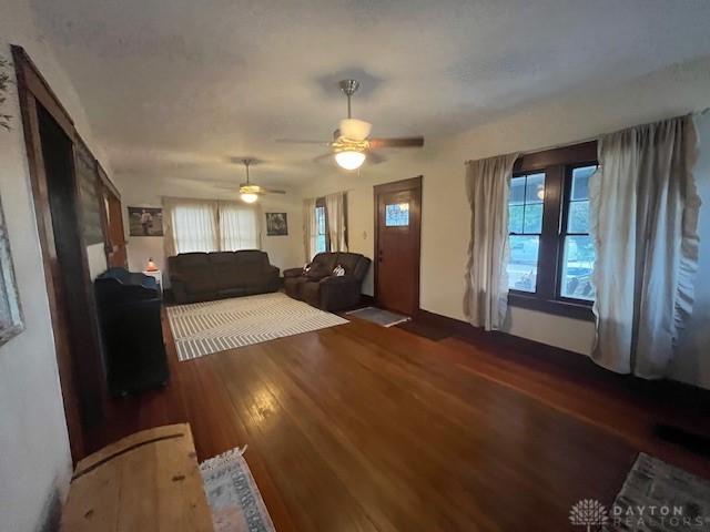 63 N Main St, West Alexandria, OH 45381 - living area featuring wood finished floors and a ceiling fan