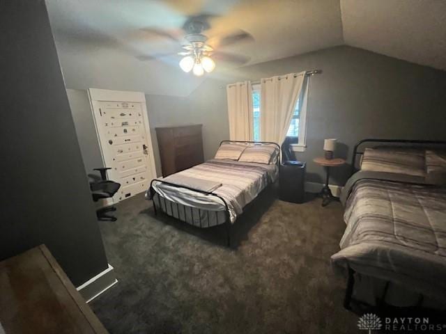 63 N Main St, West Alexandria, OH 45381 - bedroom featuring lofted ceiling, ceiling fan, and carpet floors