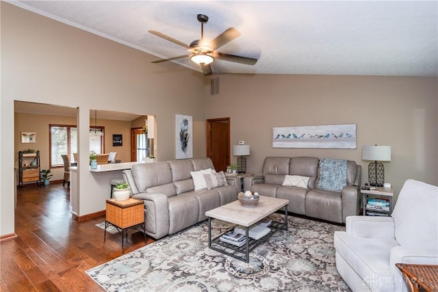 100 Timberwind Ln, Vandalia, OH 45377 - living area featuring a ceiling fan, wood finished floors, and lofted ceiling