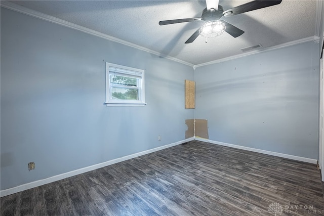 359 Gladys Ave, Franklin, OH 45005 - unfurnished room with dark wood-style flooring, a textured ceiling, crown molding, and ceiling fan
