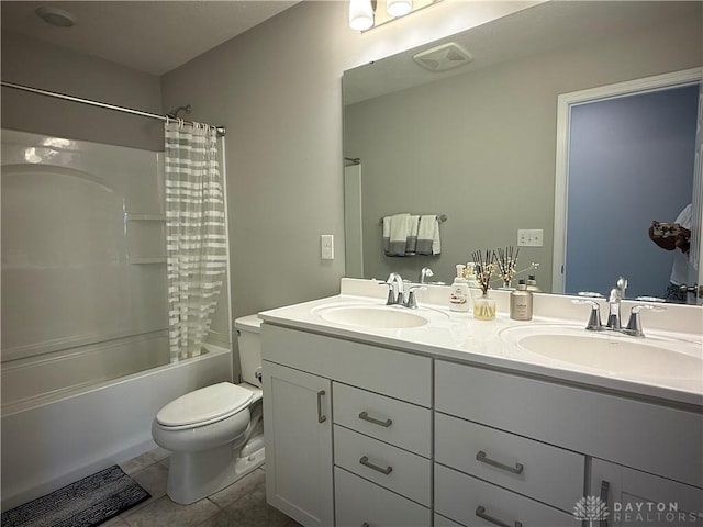 11916 Abbeytown Dr, Colerain Twp, OH 45251 - bathroom with double vanity, shower / bath combination with curtain, and tile patterned flooring