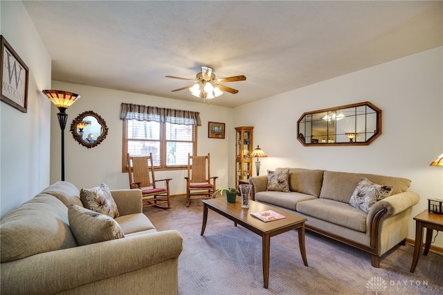 215 Christina Way, Franklin, OH 45005 - living room featuring carpet and ceiling fan
