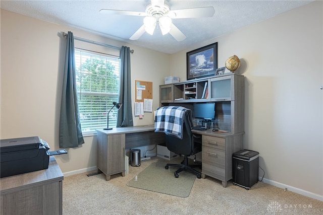 947 Stone Ridge Ln, Lebanon, OH 45036 - office space featuring light carpet, ceiling fan, and a textured ceiling