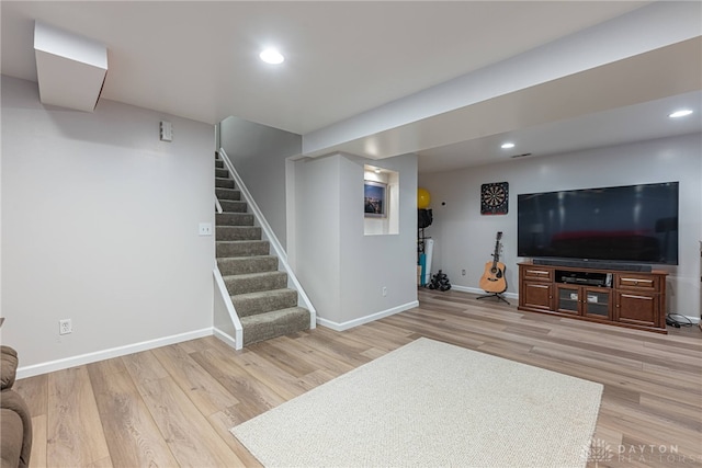 947 Stone Ridge Ln, Lebanon, OH 45036 - living room featuring light wood-type flooring, recessed lighting, and stairway