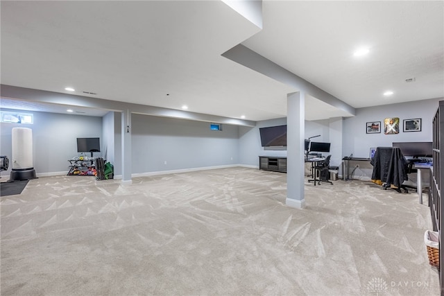 9282 Maple Brook St, Clearcreek Twp, OH 45458 - below grade area featuring light carpet and recessed lighting
