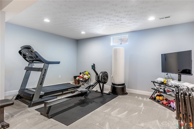 9282 Maple Brook St, Clearcreek Twp, OH 45458 - workout room featuring recessed lighting, a textured ceiling, and carpet floors