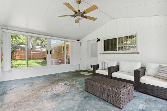 829 E Stroop Rd, Kettering, OH 45429 - sunroom / solarium with lofted ceiling, ceiling fan, and an outdoor hangout area