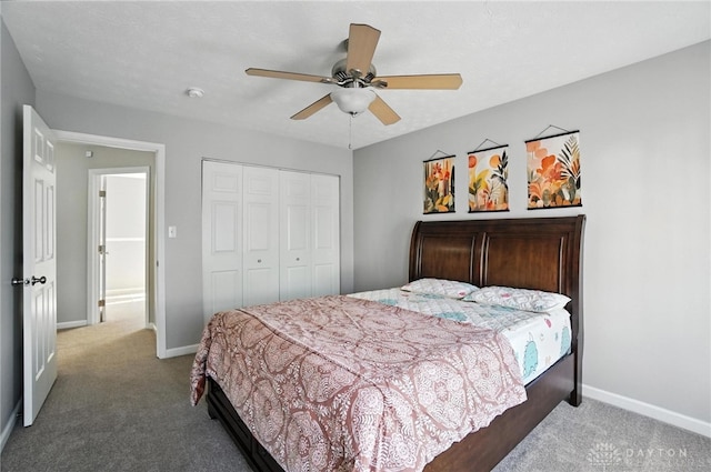 3492 King Edward Way, Beavercreek, OH 45431 - bedroom featuring carpet flooring, a closet, and ceiling fan