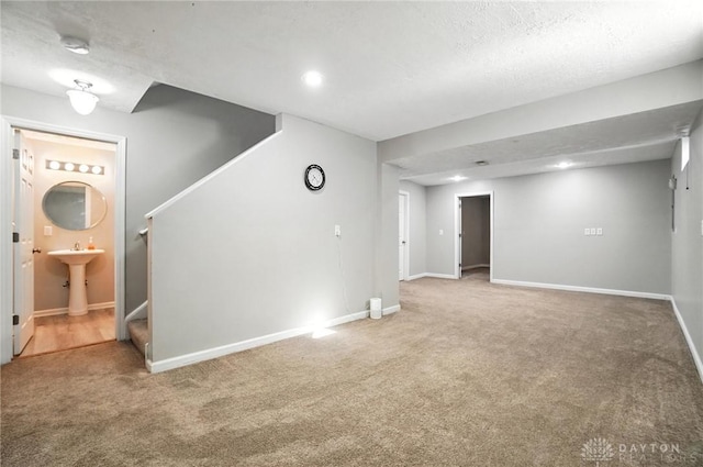3492 King Edward Way, Beavercreek, OH 45431 - finished basement with stairs, carpet flooring, and recessed lighting