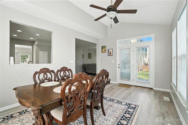 3492 King Edward Way, Beavercreek, OH 45431 - dining space with wood finished floors, lofted ceiling, ceiling fan, plenty of natural light, and recessed lighting