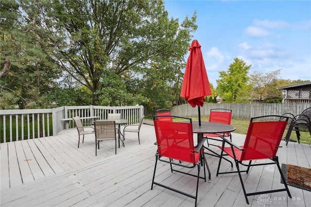 5431 Flicker Way, Dayton, OH 45424 - deck featuring outdoor dining area and a fenced backyard